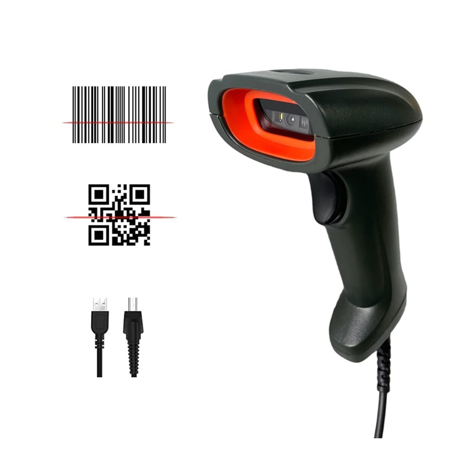 Escáneres de código de barras, Escáner de código de barras 2D Escáner de código de barras de mano con cable Lector de código QR 1D/2D USB portátil con cable para terminal POS de inventario, escaneo