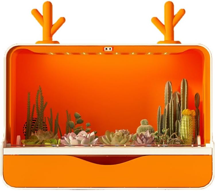 Desktop Garden Succulent Planting Machine Orange Extended Drawer-Type Soft Wind Circulation Flower Growing Machine Button Control Full Spectrum LED Fill Light Desktop Ornaments Cute Gifts for Women