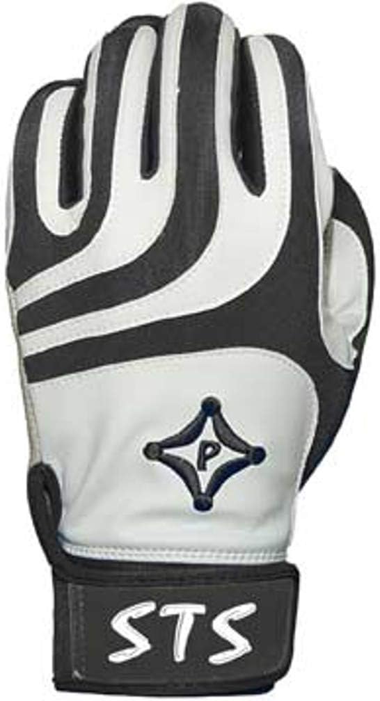 PalmGard STS Batting Gloves White and Black for Baseball and Softball - Adult - LG