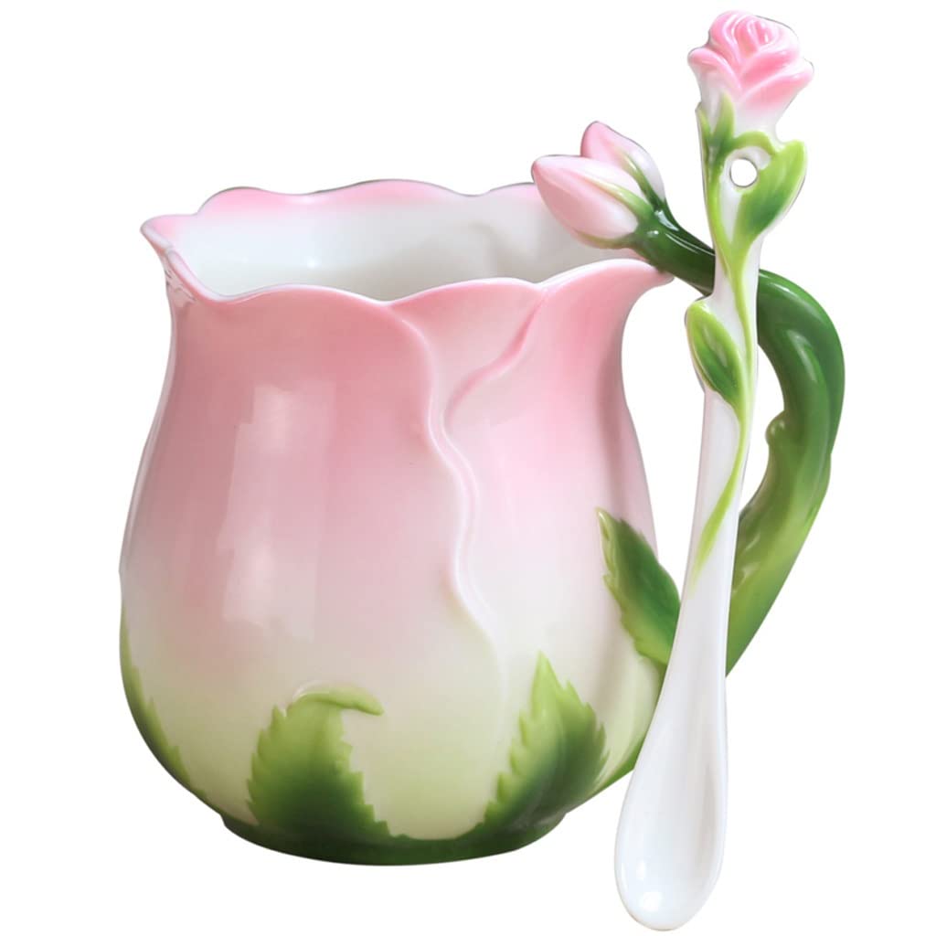 Tazze da caffè/tazzine da caffè Tazza a Cuore per Ragazze Tazza in Ceramica con Fiori creativi Tazza da caffè in Porcellana Cinese Tazza da tè con Fiori in Polvere Tazza Inglese Rosa