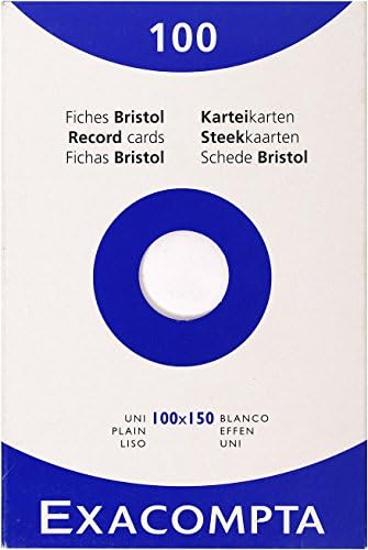 Exacompta - Ref 13300B - Bristol Record Card (Pack of 100) - A7 in Size, 205gsm Card, Compatible with Printers - Suitable for Exam Revision & Notes - White