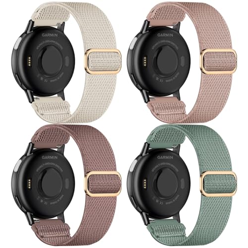 EverAct 4 Pack Stretchy Nylon Band Compatible with Garmin Vivoactive 5/Vivoactive 6/3, 20mm Loop Elastic Fabric Sport Straps for Venu Sq/Venu Sq 2/Venu 2 Plus & Forerunner 165/55/245/645