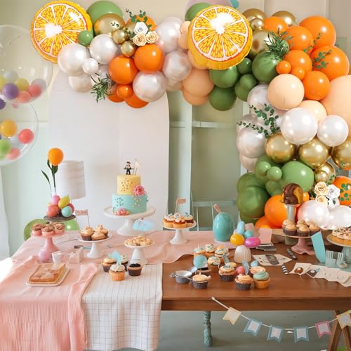 Image of Sage Green Orange Balloon Arch Kit, Green Orange Pastel Yellow Sand White and White Latex Balloons for Little Cute Autumn Fall Thankgivng Birthday Wedding Shower Anniversary