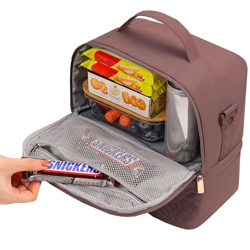 NISHEL Lunch Bag for Women, Insulated Two Separate Compartments Meal Box with Adjustable Shoulder Strap, Leakproof Cooler Case for Work, Rosewood-Pink by NISHEL - Image 3