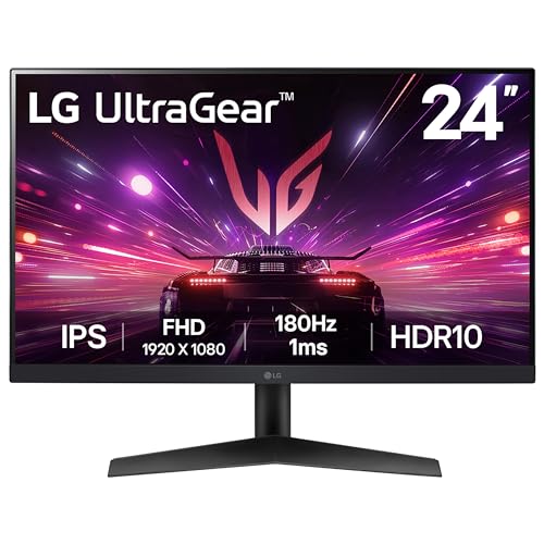 LG UltraGear Gaming Monitor 24GS60F, 24 Inch, 1080p, 180Hz, 1ms Response Time, HDR 10, NVIDIA G-Sync & AMD FreeSync compatible, Smart Energy Saving, Displayport, HDMI