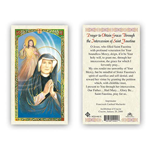 Saint St. Faustina Laminated Prayer Cards - Pack of 25-