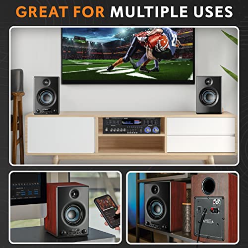 Pyle Hifi Active Bookshelf Speaker With Bluetooth - Audio Stereo Monitor Speaker System, 300W, Professional Quality Sound For Pc, Tv, Desktops, W/Usb, Micro Sd, Rca Input, Wooden Designed - Pbksp30Db #TOP4