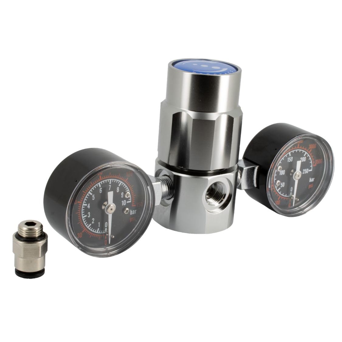 Riduttore di Pressione CO2 a Doppio Manometro, Alluminio Anodizzato, per Gasatori, Acquari e Homebrewing, con Indicatore di Pressione Alta - Bassa in Bar