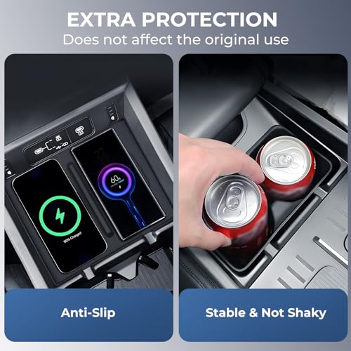 Image of Cup Holder Insert & Wireless Charging Protective Mats for Hyundai Santa Fe 2026 2025 2024, Center Console Interior Accessories Cup Holder & Wireless Charger Cover Pad for 2024-2026 Santa Fe