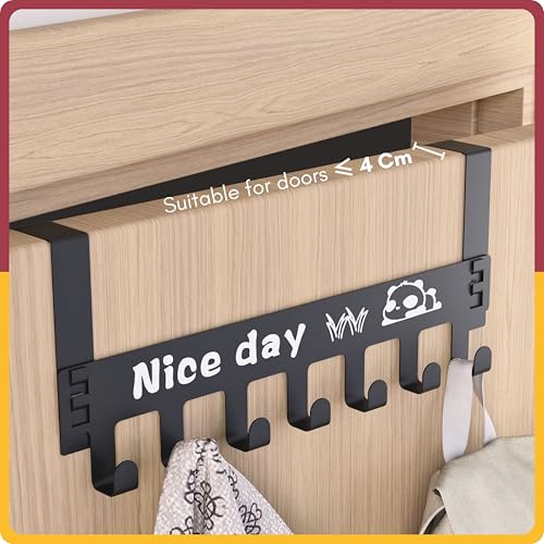 Image of Amiraj Powder-Coated Over Door Organizer, 7-Hook Heavy Duty, No-Drill Hanger for Bathroom, Bedroom & Kitchen (Black, Pack of 1)