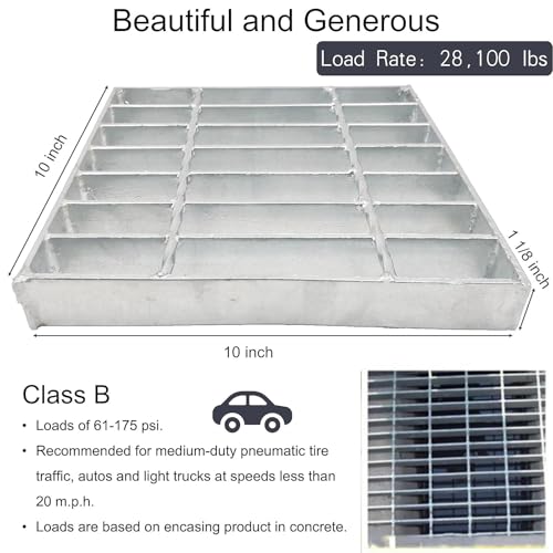 Image of Galvanized Steel Drain Grate, Driveway Channel Cover 10x10 in