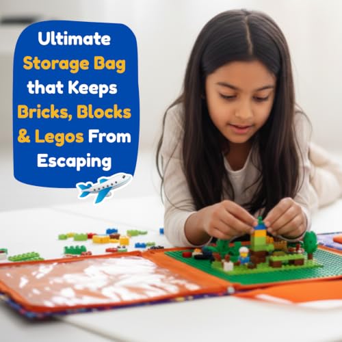 Image of CocoMoco Kids Building Blocks Travel Storage Bag with Base Plate | Portable Toy Storage Organizer & Play Mat | Compatible with Most Building Block Sets | Single Pack