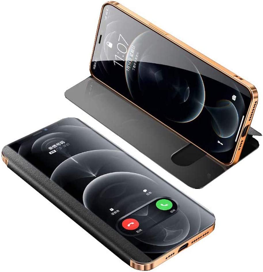Coque à rabat iPhone 12 Pro Max étui cuir antichoc avec fenêtre noire