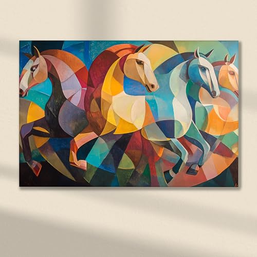 Image of Abstract Running Horses Vastu Stretched Canvas Painting For Living Room Vastu Horse Wall Art Painting Symbol of Energy, Progress & Harmony Wall Art for Home & Office, 12x16 Inch
