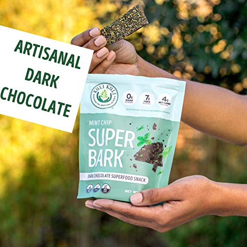Kuli Kuli Dark Chocolate Keto Bark - Keto Snacks Low Carb | 0G Sugar, 7G Fiber, 4G Net Carbs, Gluten Free, Non Gmo, Vegan, Mint Chip, 4 Pack #TOP5