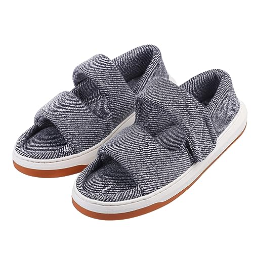 Men Wide Flat Sandals Summer Slippers for Swollen Feet Senior Stripe Non-Slip Home Shoes Corduroy Outdoor Walking Footwear