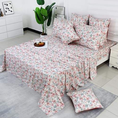 Image of FADFAY Rose Floral Sheets Set Twin XL Vintage Red Floral Bedding Shabby Rose Sheets French Country Farmhouse Bedding 800 Thread Count 100% Egyptian Cotton Deep Pocket Fitted Sheet 4Pcs, Twin XL Size