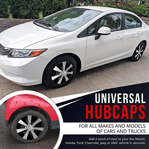Wheel Cover Kit, 15 Inch Hubcaps Set of 4 Automotive Hub Caps with Universal Snap-On Retention Rings, 2-Tone ABS Plastic Black and Silver Rim Covers for All Makes, Models (SG-5051-DP-15) by Shirry Group - Image 5