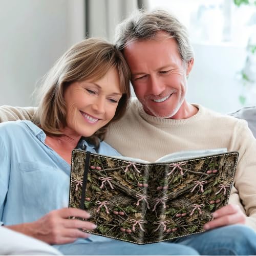 Image of Photo Album 4x6 120 Photos with Strong Elastic Band, Pink Bow Camo | Large Capacity Premium Leather Picture Album, Portable Wallet Albums Photo Book for Family Anniversaries Wedding Baby