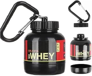 AMENA Protein Powder Container Storage Travel Protein Funnel Portable Supplement Powder Container With Keychain Water Bottle Funnel, Black (200ml)