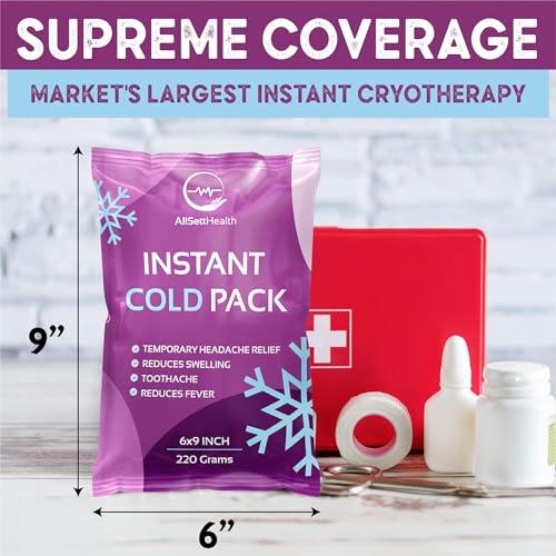Image of Large Instant Ice Packs for Injuries (9 inch x 6 inch) - 12 Pack | Instant Cold Pack for Back Pain Relief, Cold Compress, Swelling, First Aid, Toothache, Athletes & Outdoor Activities