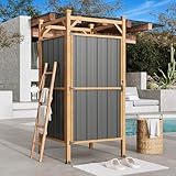 EROMMY Outdoor Shower Enclosure with Lockable Door, Weatherproof Outdoor Shower Stall with Metal Panels, Hooks...