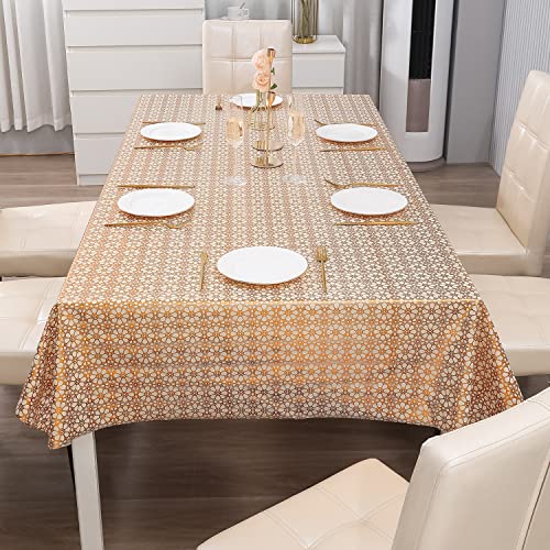 Image of HOKIPO PVC Dining Rectangular Table Cover 6 Seater, 54X78 Inches (Ar-4349-D1),Gold