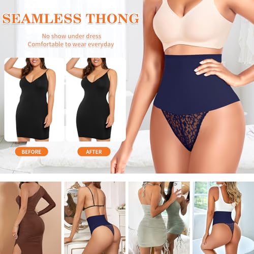 Image of Werena Tummy Control Thong Shapewear for Women High Waist Body Shaper Panties Girdle Lace Shaping Underwear