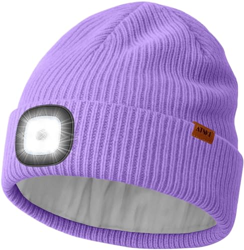Bonnet LED rechargeable USB ATNKE en laine tricotée doublé polaire pour homme et femme