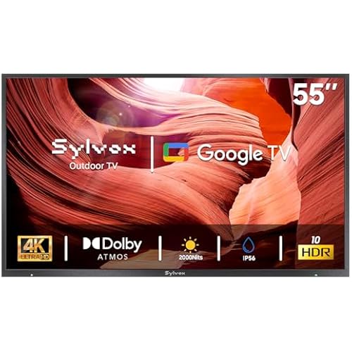 SYLVOX Outdoor TV, 55 inch 2000 nits Full Sun Outdoor TVs, Weatherproof TV