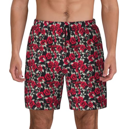 Short de bain respirant pour homme maillot de plage fleuri roses rouges confortable