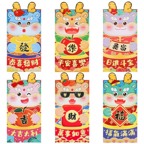 NEWEST 30 Pieces Chinese New Year Red Envelopes 2024, Red Pocket Hong Bao Lucky Money Envelopes for Dragon Year Spring Festival Birthday Weddings Party, Style D