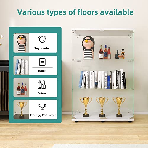 Image of LFT HUIMEI2Y 3-Tier Glass Display Cabinet with Lock, Display Case White