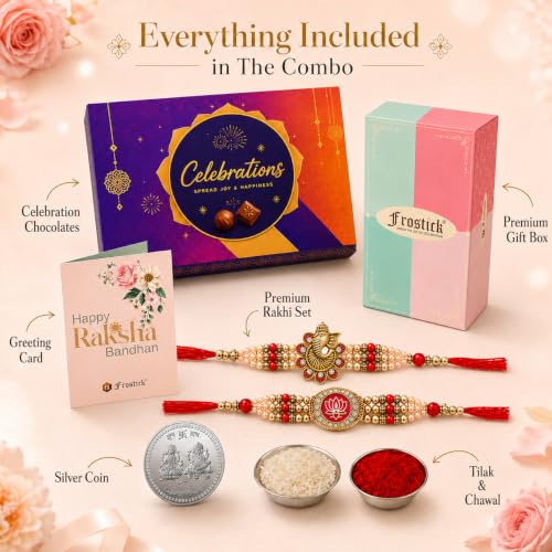 Image of Frostick Rakhi For Brother With Chocolate Combo Set of 2 Premium For Brother Gift Ganesha Krishna Rakhi for Bhaiya /Bhai /with Big Celebration Chocolate Pack Pair Couple