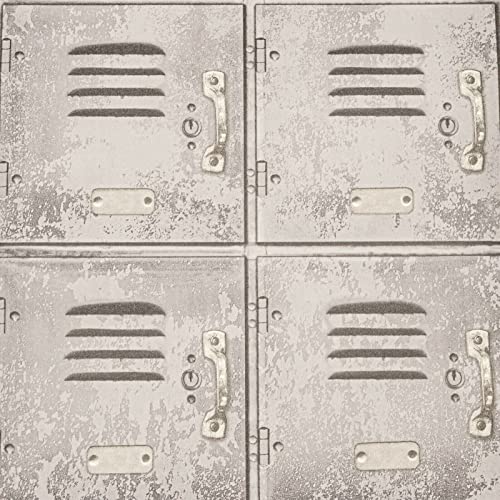 SOPHIE LAURENCE Easy Paste The Wall Locker Metal Look Grey Wallpaper for Living Room Kitchen Bedroom Hallway Dining (Grey)