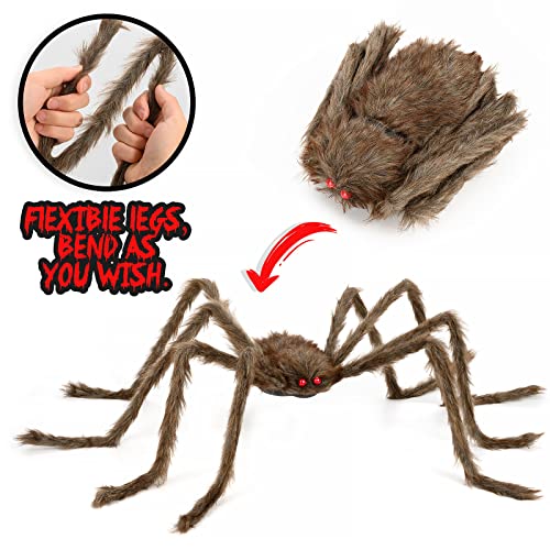 Halloween Spider Decorations, 50” Giant Spider With Dark Brown Hairy And Red Eyes, Halloween Larger Scary Fake Realistic Spider Props For Halloween Yard Garden Party Haunted House Home Outdoor Indoor #TOP2
