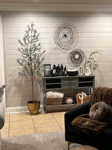 Image of Aveyas 7ft Artificial Olive Tree for Home Decor, 7 Feet Large Faux Plant Fake Skinny Silk Trees with Black Olivo for Indoor Outdoor House Living Room Office (7 ft Tall)