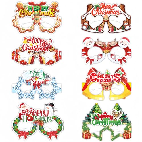 8 Gafas navideñas, Accesorios para fotomatón, Gafas de Papel para Fiestas, Accesorios fotográficos para Navidad, Adornos temáticos para Fiestas