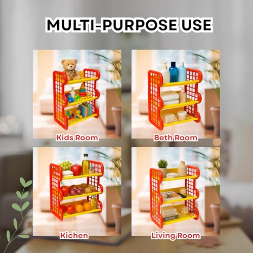 Image of Multipurpose 3-Layer Plastic Storage Compact Kitchen Organizer Combines Dish Rack Washing Basket Space-Saving Design Ideal for Kitchens Home Bathroom Yellow