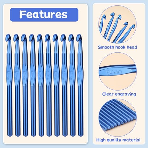 Image of UzecPk 12Pcs 9mm Crochet Hooks, Aluminum Crochet Hook for DIY Craft, Crochet Hook Bulk for Crocheting Yarn Knitting Weave Beginners Women Adults