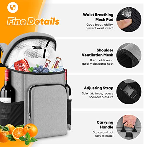 Ausqi Backpack Coolers Insulated Leak Proof, 33 Cans Cooler Backpack Insulated Waterproof Thermal Bag, Portable Lightweight Beach Travel Camping Lunch Backpack For Men And Women (Grey) #TOP2
