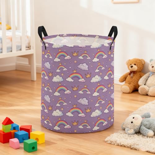 Image of ESSME Kids Laundry Basket,Rainbow Hamper Collapsible Canvas Waterproof Storage Bin for Boys, Cute Hamper,Gift Baskets(Rainbow)
