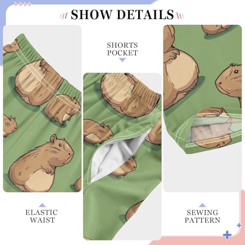 Boys' Pants Brown Capybaras Green Long Bottoms Jogger Pants Elastic Waist Trousers with Pockets S-XL4