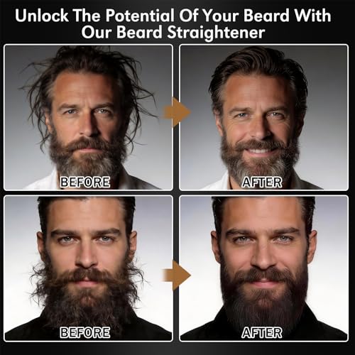 Image of Beard Straightener Kit,Beard Growth Grooming Kit w /Beard Straightener,Heat Protectant Spray,Beard Wash Shampoo,Conditioner,Oil,Balm,Wax,Comb,Brush,Scissor,Bag,E-Book,Gifts for Men Him Dad Boyfriend