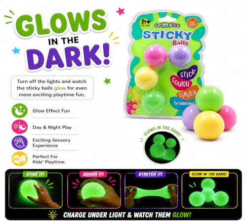 Image of Scoobies Sticky Balls | Pack of 4 Pastel Colours | Squishy Sensory Fidget for Kids | Wall-Sticking Play | Non-Toxic TPR Rubber | Stress & Anxiety Relief Toy