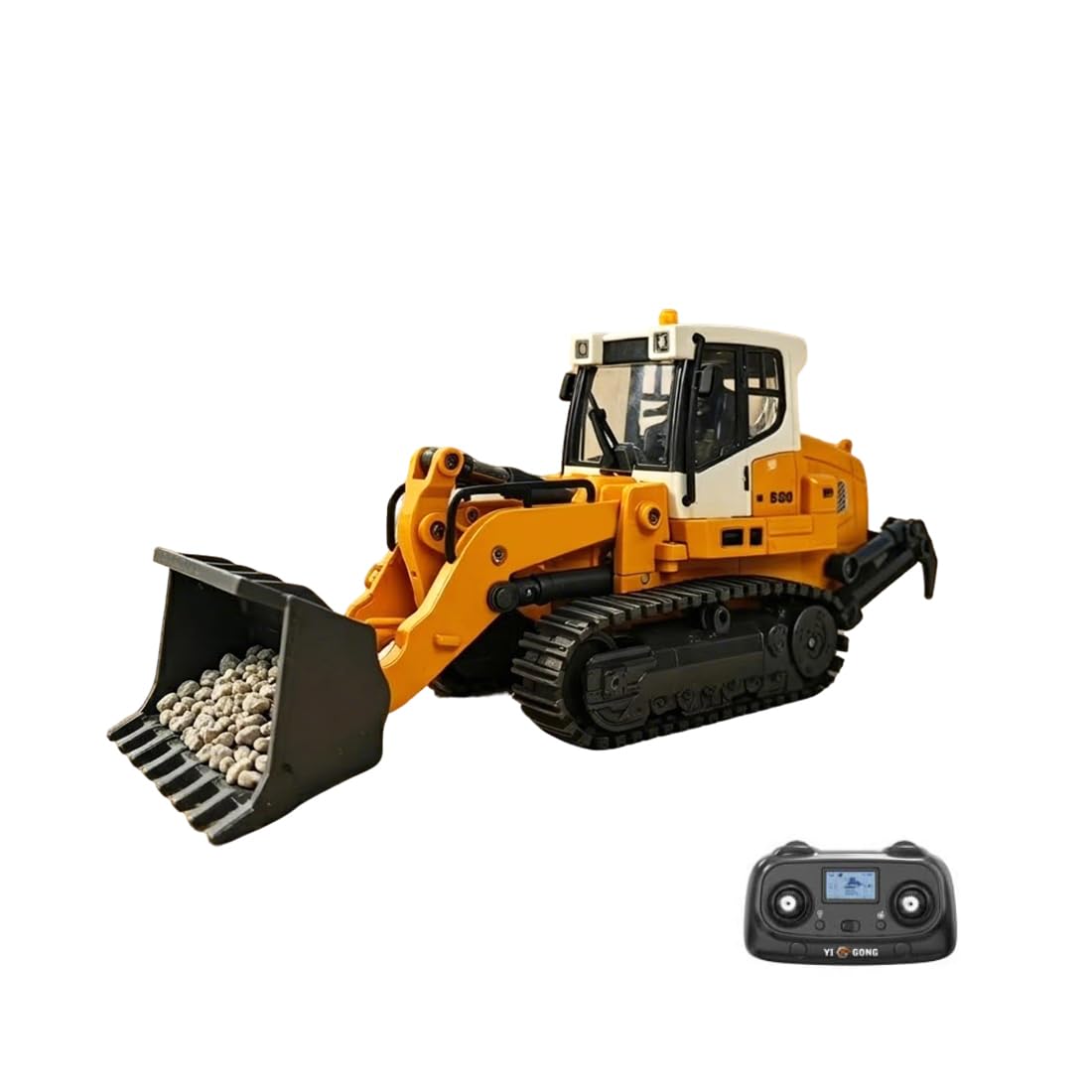 Koparko-ładowarka RC w skali 1/50 – 2,4 GHz 26-kanałowy model pojazdu budowlanego z efektem dźwiękowym i świetlnym oraz wiadro 3 w 1 do pracy na zewnątrz i wyświetlacza, prezent dla