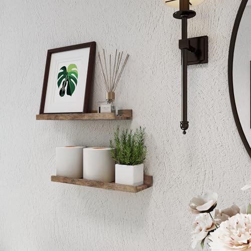 Image of Brown Floating Shelves for Wall Decor, 14 in Shelf with Lip Set of 2