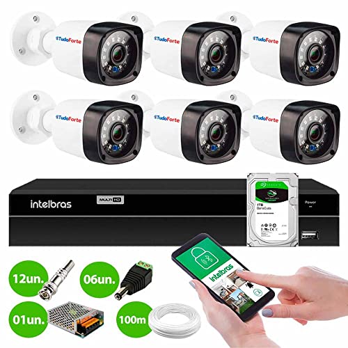 Kit 06 Câmeras de Segurança Hd 720p Hb Tech + Dvr Intelbras Multi Hd + Hd para Gravação 1tb + Acessó