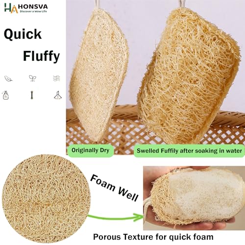 Image of Natural Loofah Kitchen Sponge (3 Pcs) No Scratch Scrubber for Dishwashing, 100% Plant Fibers Vegetable Scrubber, Zero Waste and Eco Friendly Loofa, Square, Large Size