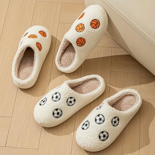 Image of Womens Mens House Slippers Retro Comfy Warm Plush Slip on Fluffy Memory Foam Home Sippers for Winter Indoor Outdoor